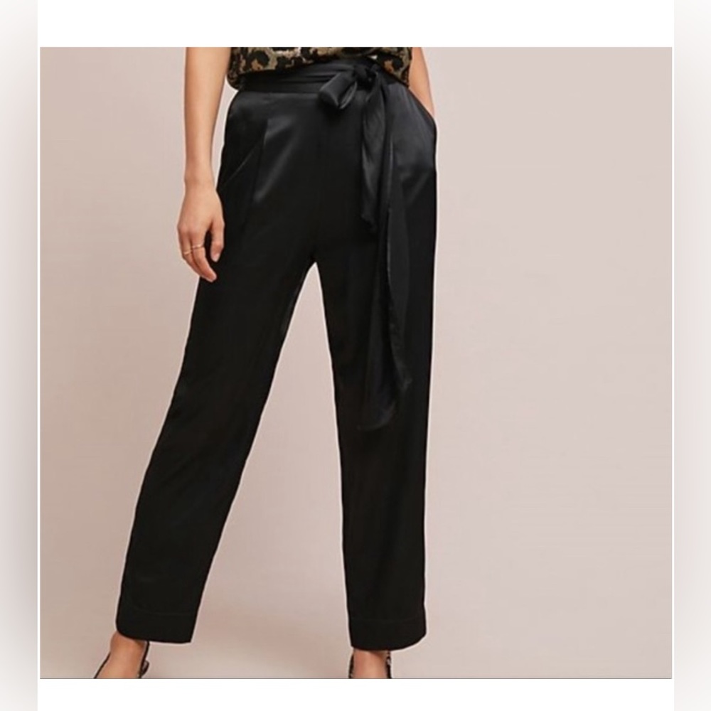 Anthropologie black Ett:twa satin tie-waist pants in size 8.